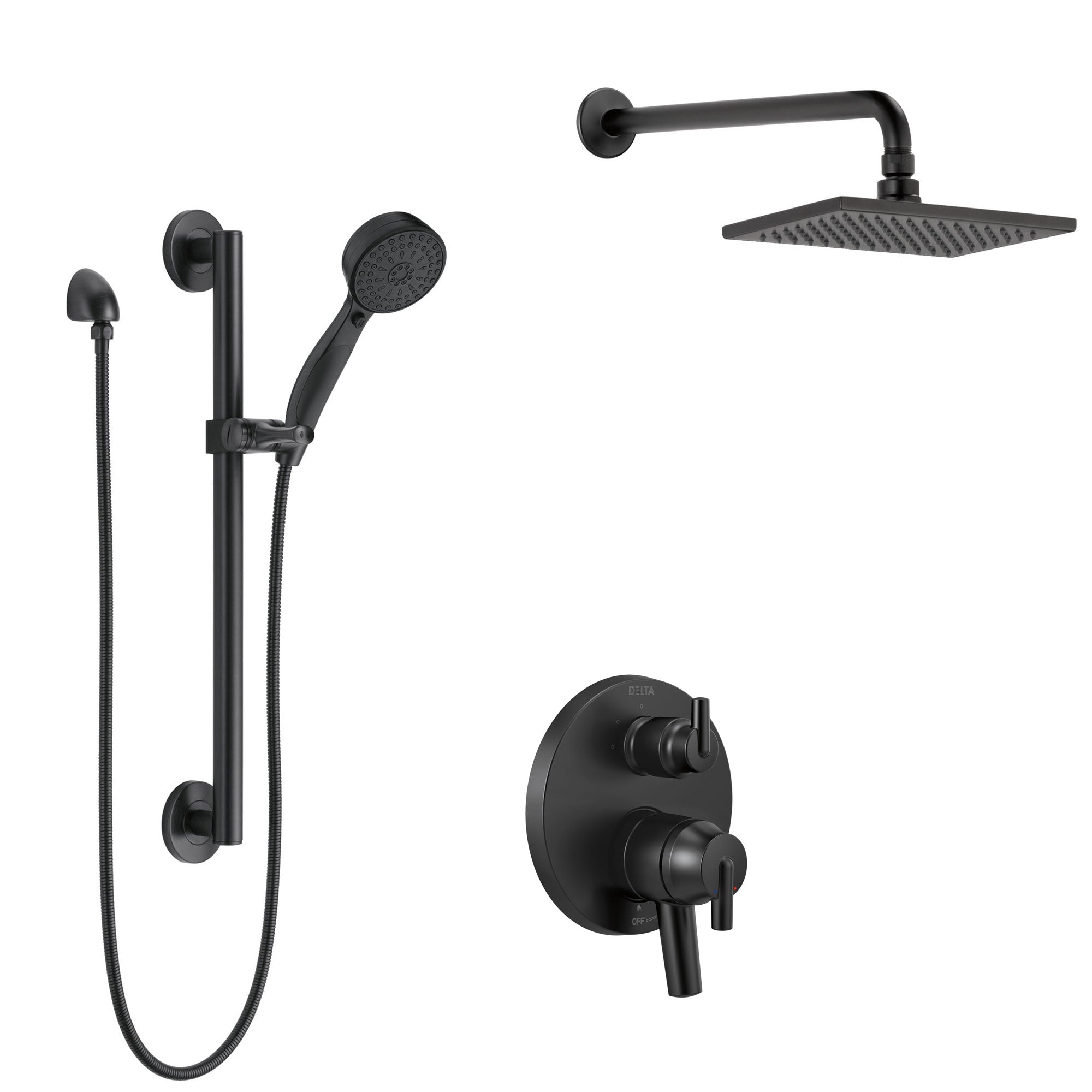Delta Trinsic Matte Black Finish Shower System with Built-in Diverter, Modern Wall Mount Rain Showerhead, and Hand Shower with Grab Bar SS27859BL3
