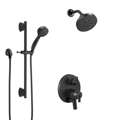 Delta Trinsic Matte Black Finish Built-in Diverter Shower System with Multi-Setting Wall Mount Showerhead and Hand Shower with Slide Bar SS27859BL6