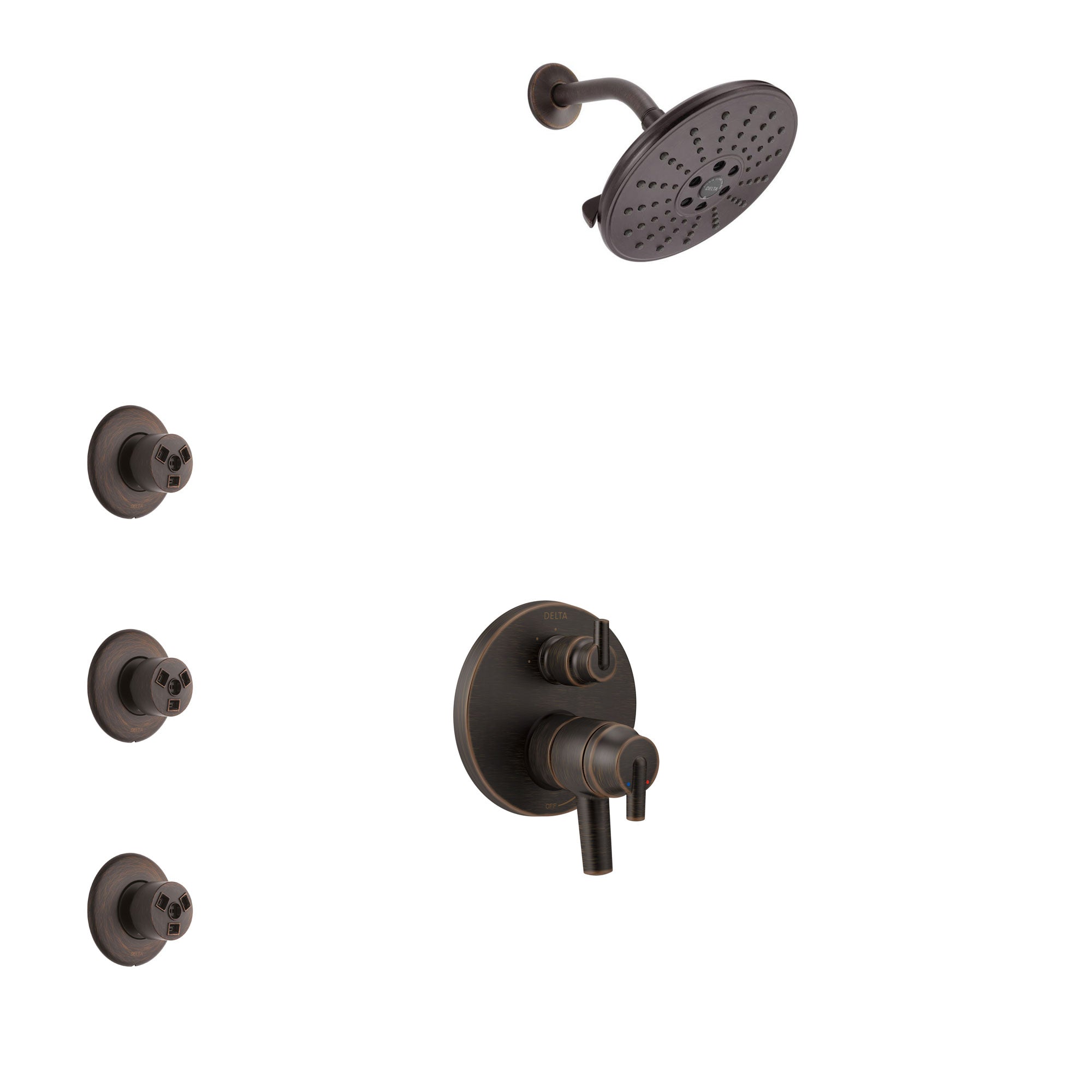 Delta Trinsic Venetian Bronze Finish Shower System with Dual Control Handle, Integrated 3-Setting Diverter, Showerhead, and 3 Body Sprays SS27859RB1