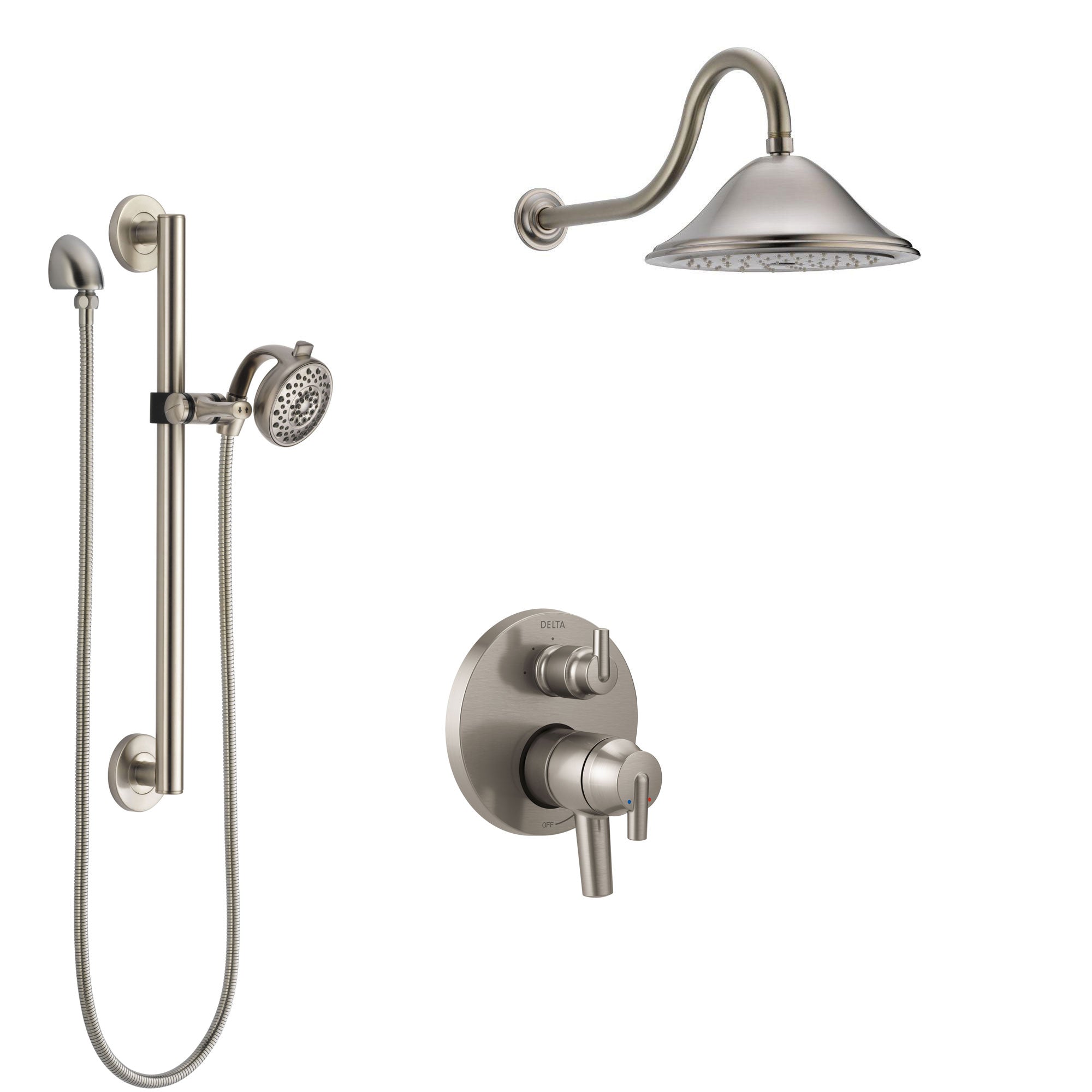 Delta Trinsic Stainless Steel Finish Shower System with Dual Control Handle, Integrated Diverter, Showerhead, and Hand Shower with Grab Bar SS27859SS9