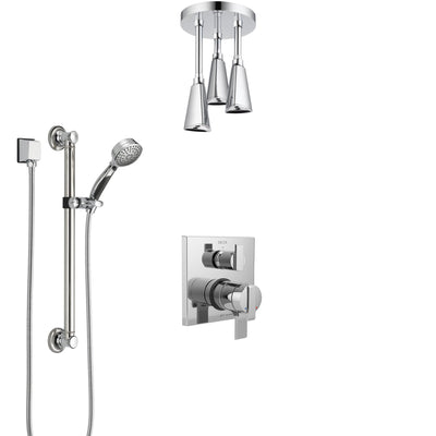 Delta Ara Chrome Finish Shower System with Dual Control Handle, Integrated Diverter, Ceiling Mount Showerhead, and Hand Shower with Grab Bar SS278675