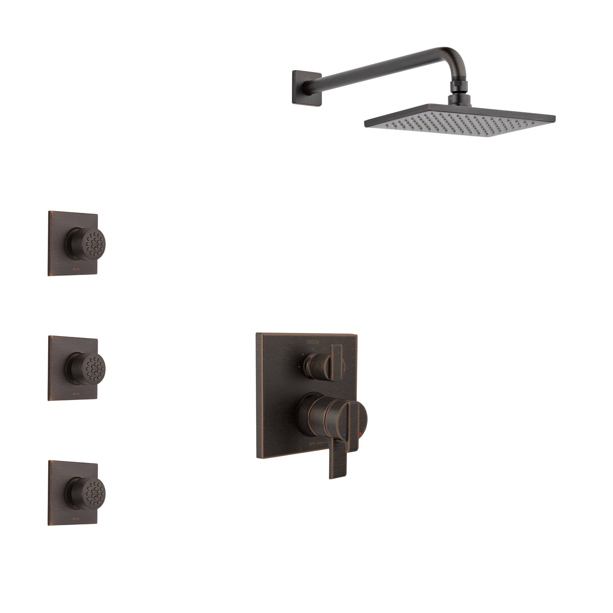 Delta Ara Venetian Bronze Finish Shower System with Dual Control Handle, Integrated 3-Setting Diverter, Showerhead, and 3 Body Sprays SS27867RB10