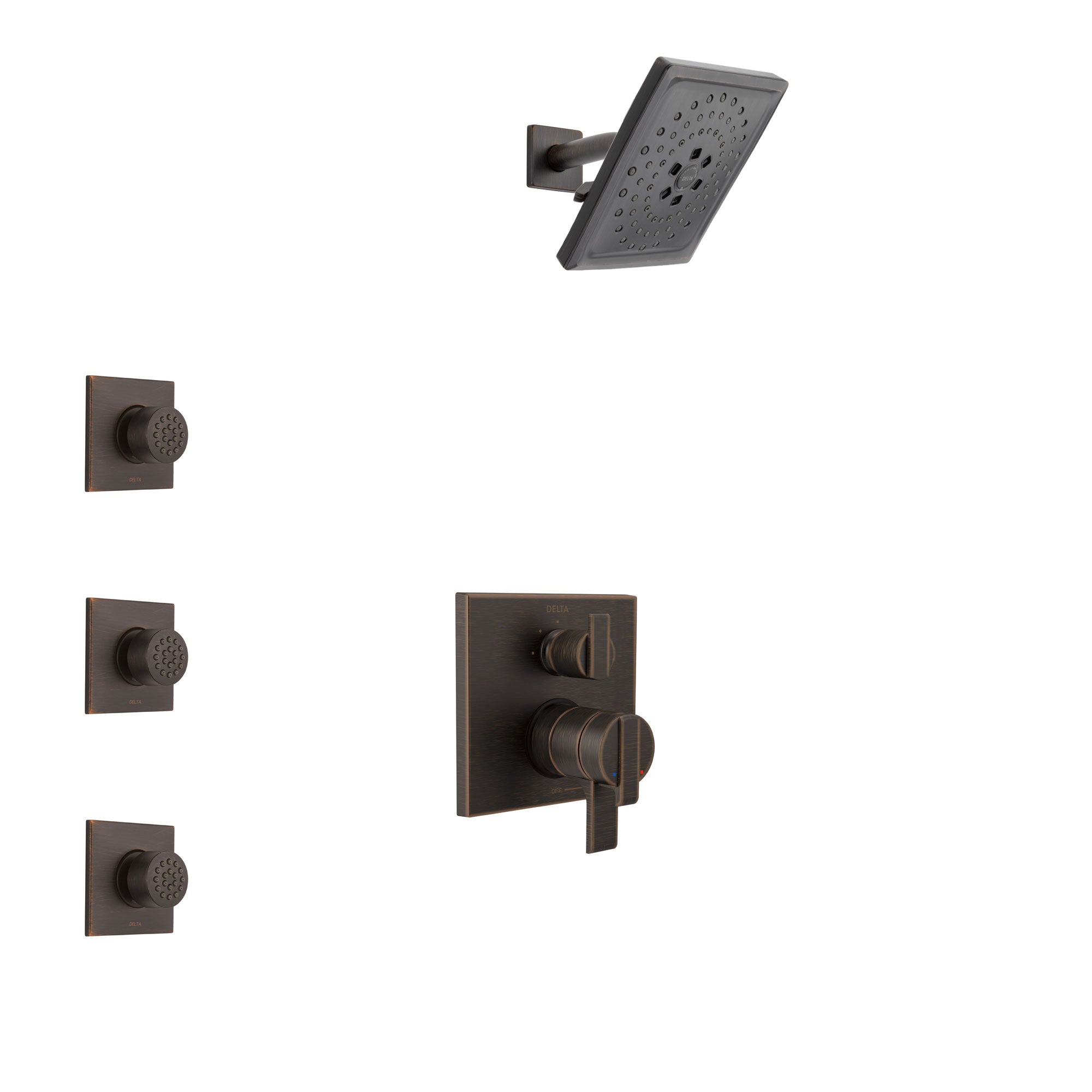 Delta Ara Venetian Bronze Finish Shower System with Dual Control Handle, Integrated 3-Setting Diverter, Showerhead, and 3 Body Sprays SS27867RB11