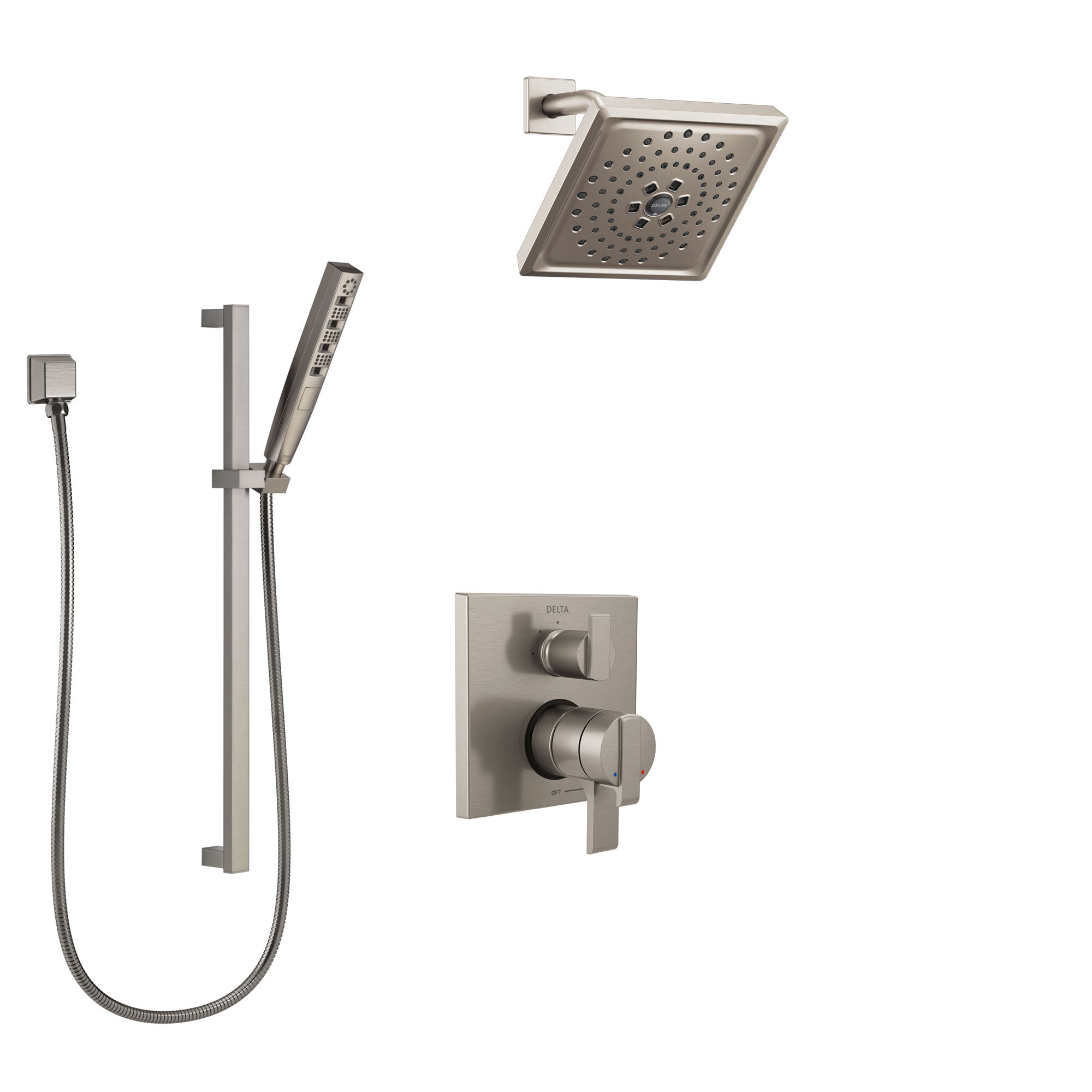 Delta Ara Stainless Steel Finish Shower System with Dual Control Handle, Integrated Diverter, Showerhead, and Hand Shower with Slidebar SS27867SS5