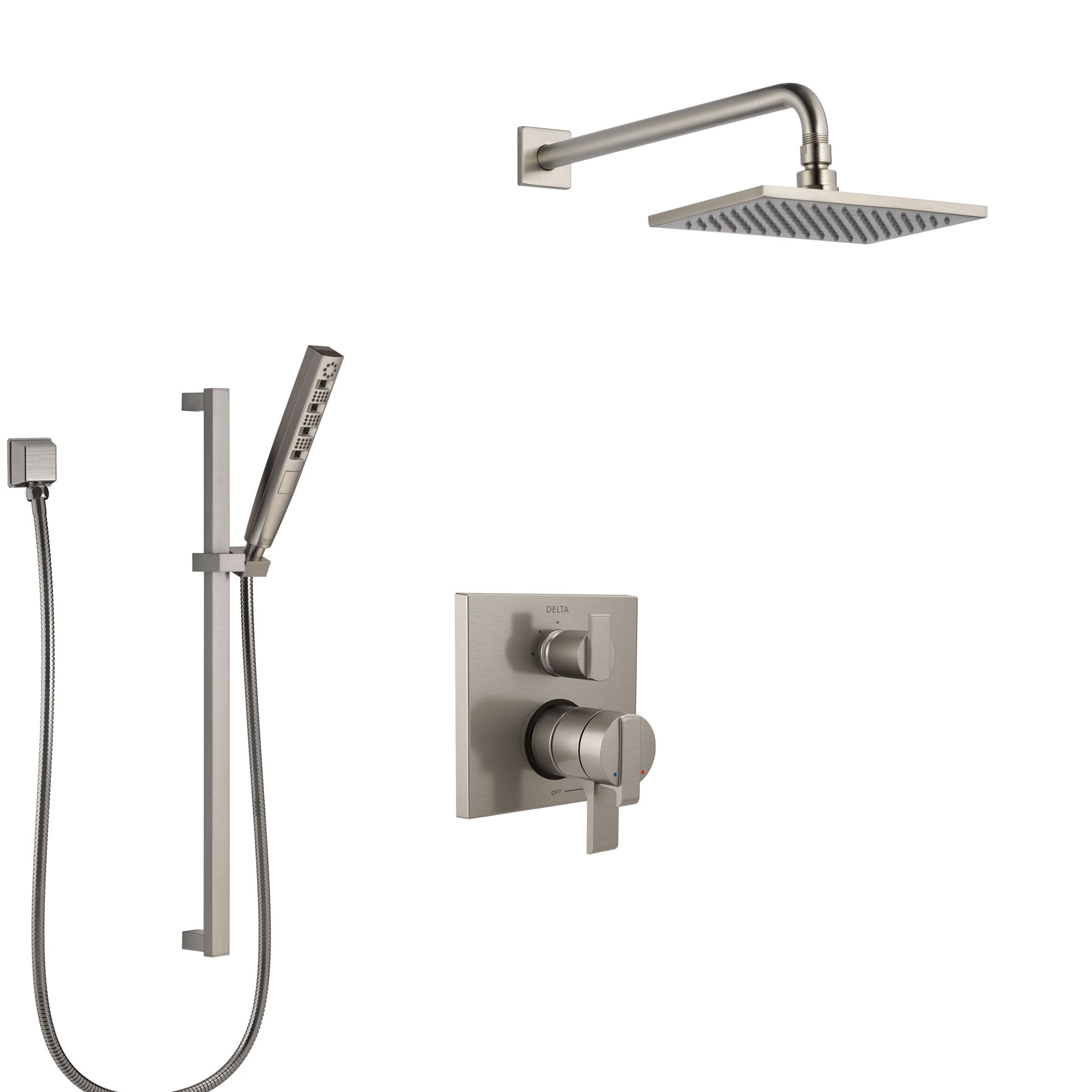 Delta Ara Stainless Steel Finish Shower System with Dual Control Handle, Integrated Diverter, Showerhead, and Hand Shower with Slidebar SS27867SS8