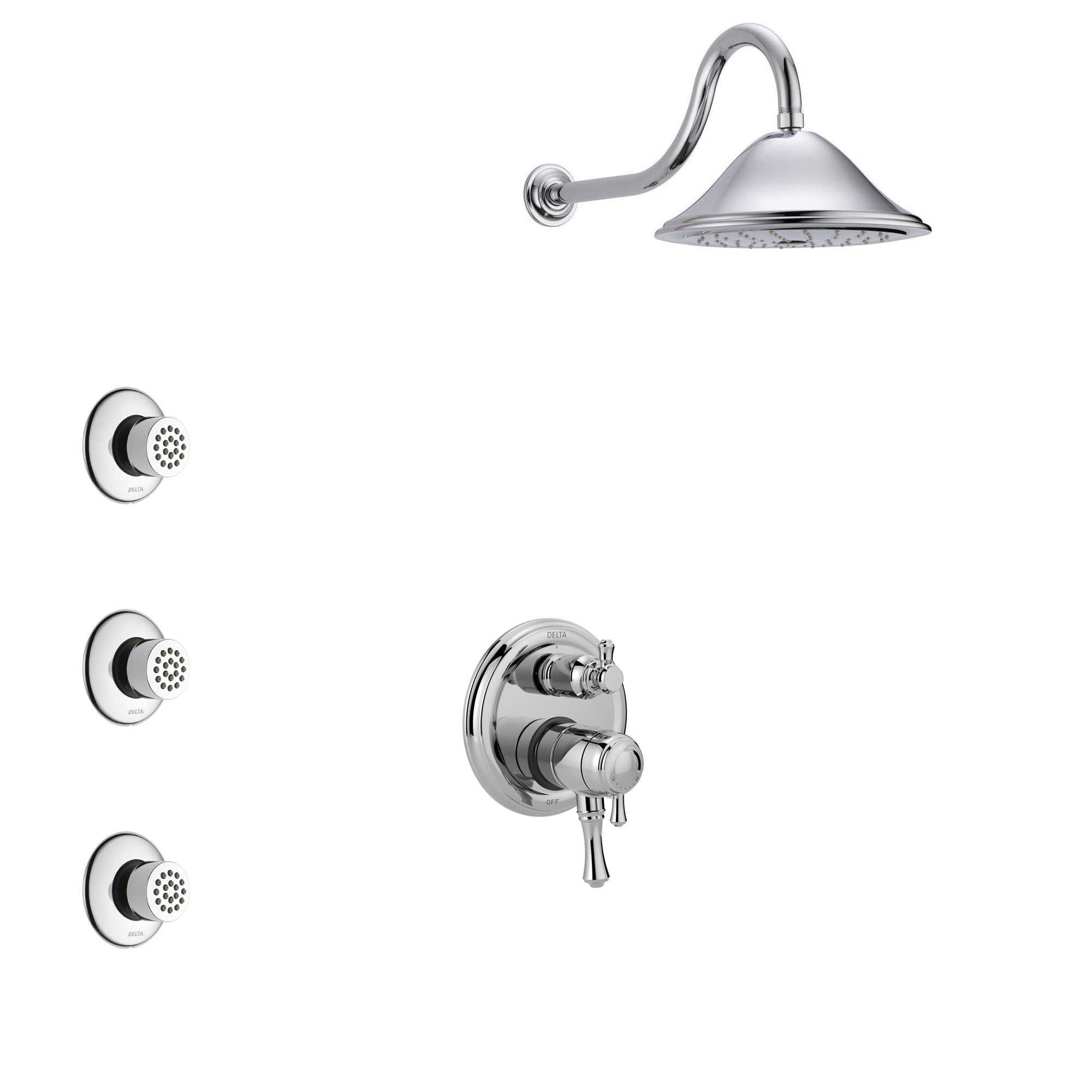 Delta Cassidy Chrome Finish Shower System with Dual Control Handle, Integrated 3-Setting Diverter, Showerhead, and 3 Body Sprays SS278972