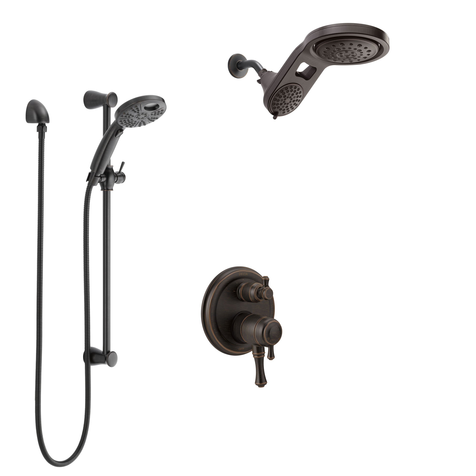 Delta Cassidy Venetian Bronze Shower System with Dual Control, Integrated Diverter, Dual Showerhead, and Temp2O Hand Shower with Slidebar SS27897RB6