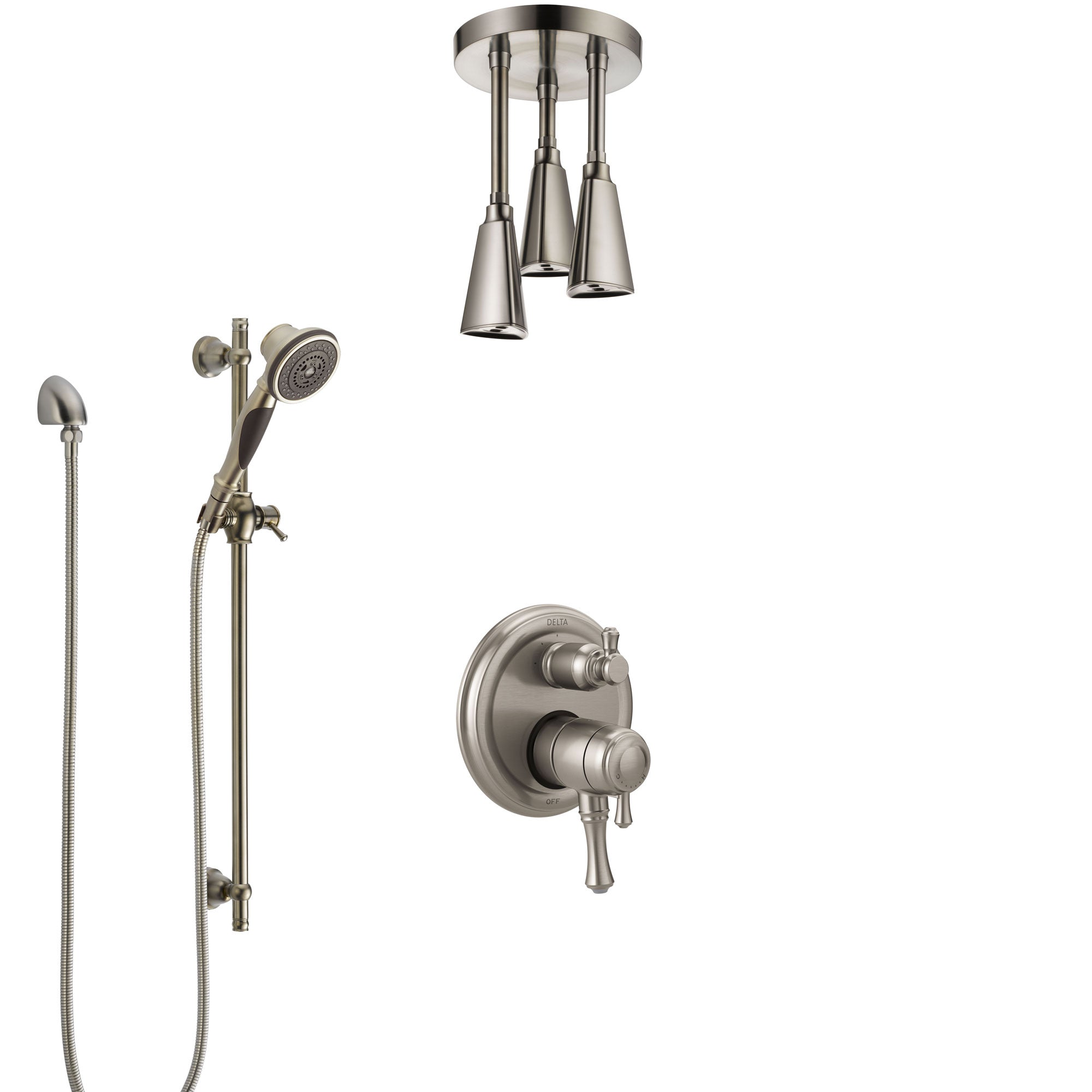 Delta Cassidy Dual Control Handle Stainless Steel Finish Shower System, Integrated Diverter, Ceiling Mount Showerhead, and Hand Shower SS27897SS11