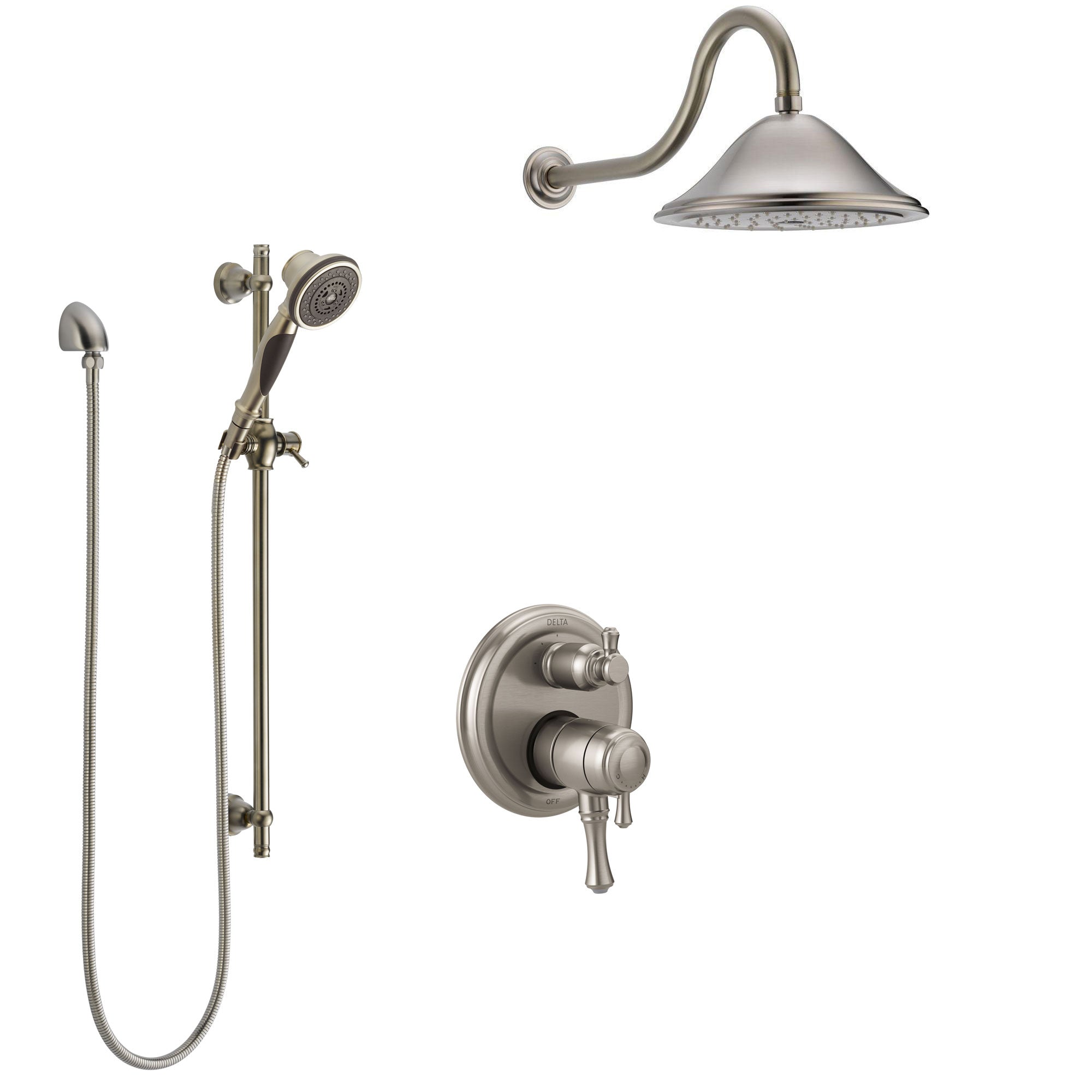 Delta Cassidy Stainless Steel Finish Shower System with Dual Control Handle, Integrated Diverter, Showerhead, and Hand Shower with Slidebar SS27897SS2