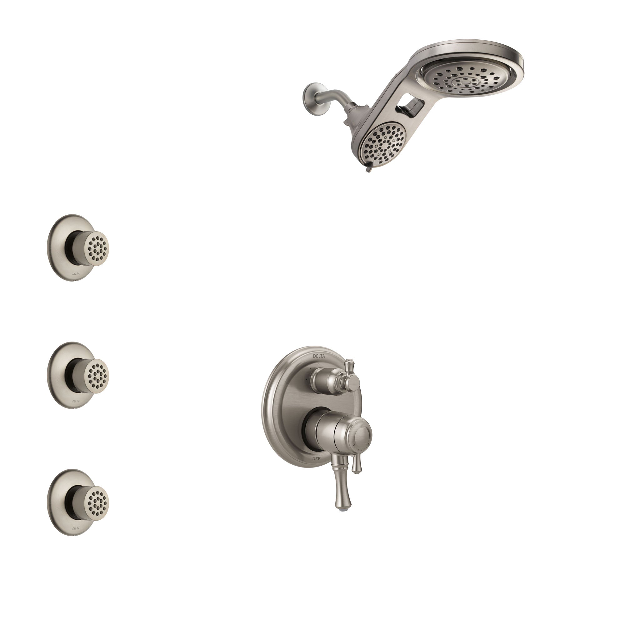 Delta Cassidy Stainless Steel Finish Shower System with Dual Control Handle, Integrated Diverter, Dual Showerhead, and 3 Body Sprays SS27897SS4