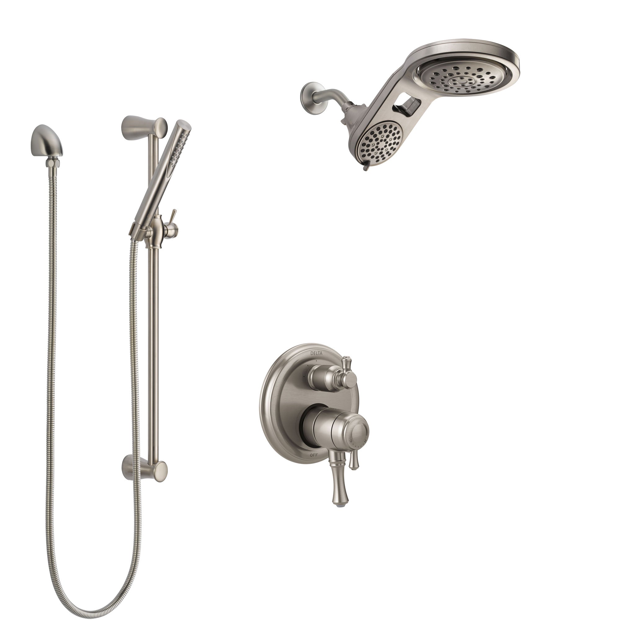 Delta Cassidy Dual Control Handle Stainless Steel Finish Shower System, Integrated Diverter, Dual Showerhead, and Hand Shower with Slidebar SS27897SS6