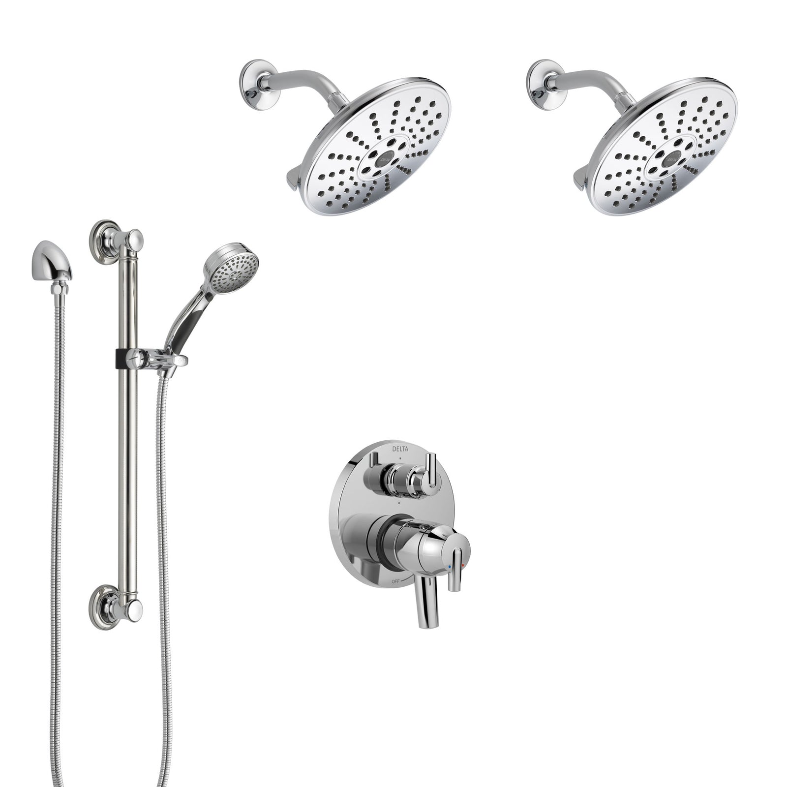 Delta Trinsic Chrome Shower System with Dual Control Handle, Integrated 6-Setting Diverter, 2 Showerheads, and Hand Shower with Grab Bar SS2795911