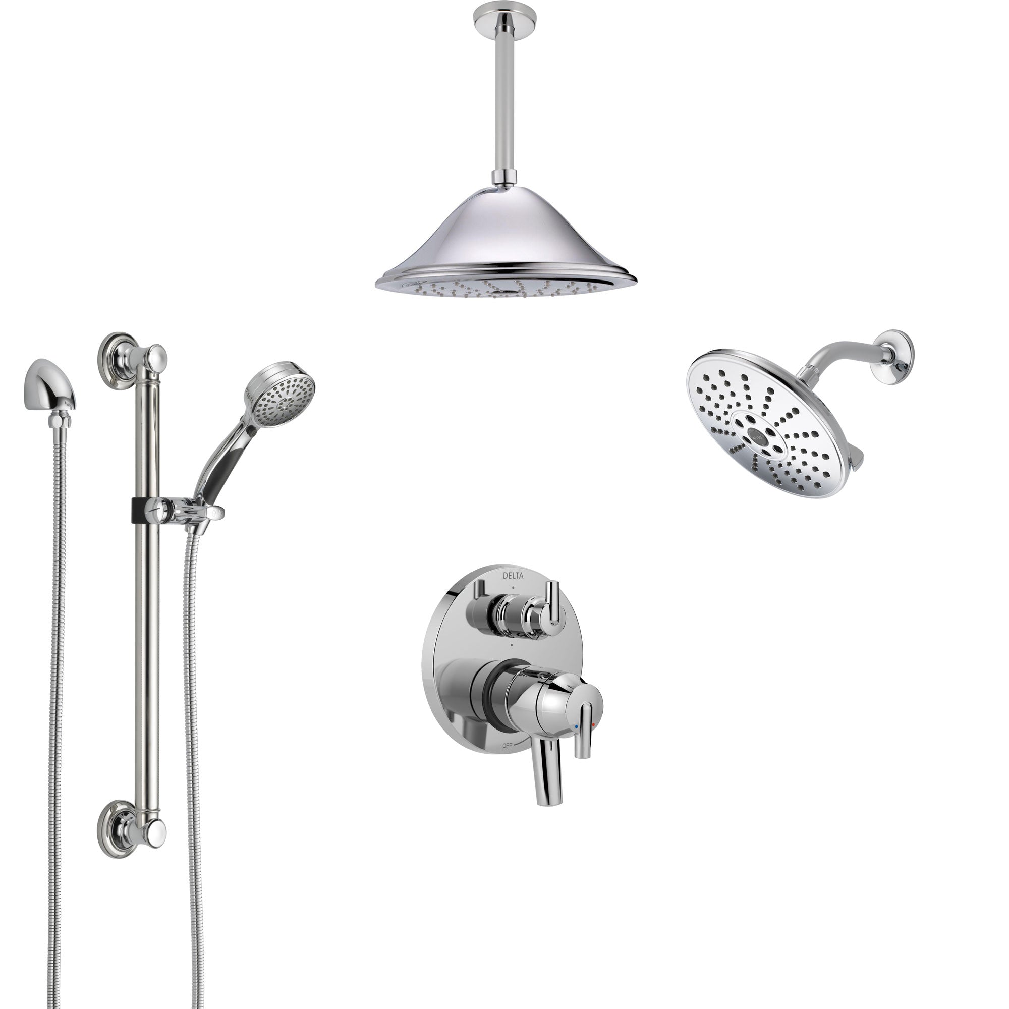 Delta Trinsic Chrome Shower System with Dual Control Handle, Integrated Diverter, Showerhead, Ceiling Showerhead, and Grab Bar Hand Shower SS2795912