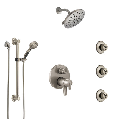 Delta Trinsic Dual Control Handle Stainless Steel Finish Integrated Diverter Shower System, Showerhead, 3 Body Sprays, Grab Bar Hand Spray SS27959SS4