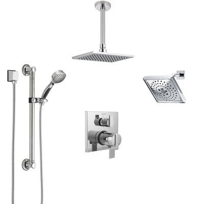 Delta Ara Chrome Shower System with Dual Control Handle, Integrated Diverter, Showerhead, Ceiling Mount Showerhead, and Grab Bar Hand Shower SS2796711