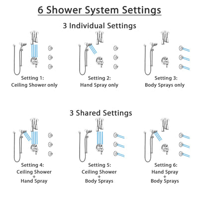 Delta Cassidy Chrome Dual Control Handle Shower System, Integrated Diverter, Ceiling Mount Showerhead, 3 Body Sprays, and Temp2O Hand Shower SS279979