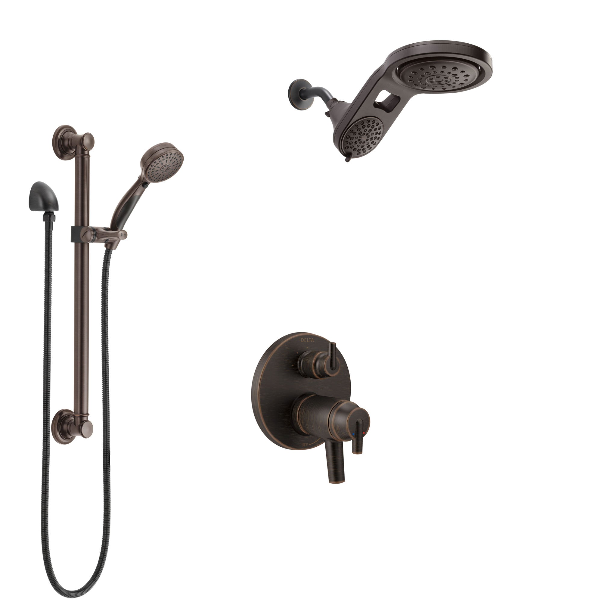 Delta Trinsic Venetian Bronze Integrated Diverter Shower System with Dual Thermostatic Control, Dual Showerhead, and Grab Bar Hand Shower SS27T859RB6