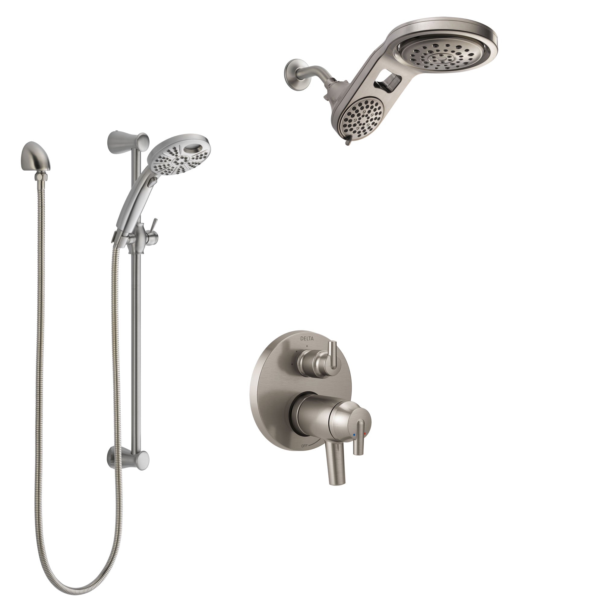 Delta Trinsic Dual Thermostatic Control Stainless Steel Finish Integrated Diverter Shower System, Dual Showerhead, and Temp2O Hand Shower SS27T859SS10