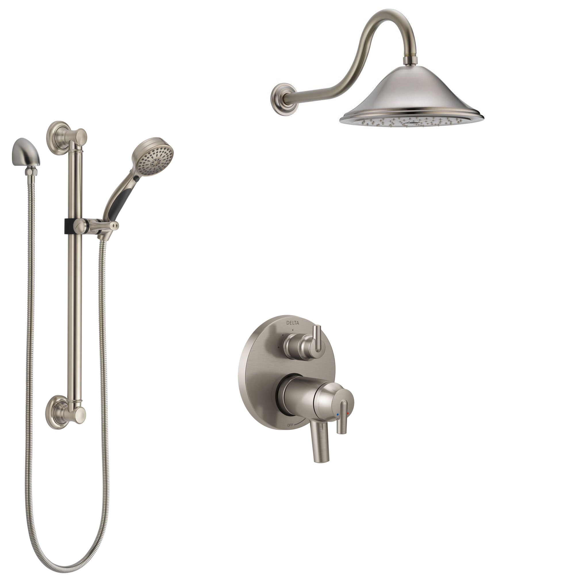 Delta Trinsic Dual Thermostatic Control Stainless Steel Finish Integrated Diverter Shower System, Showerhead, and Grab Bar Hand Shower SS27T859SS1