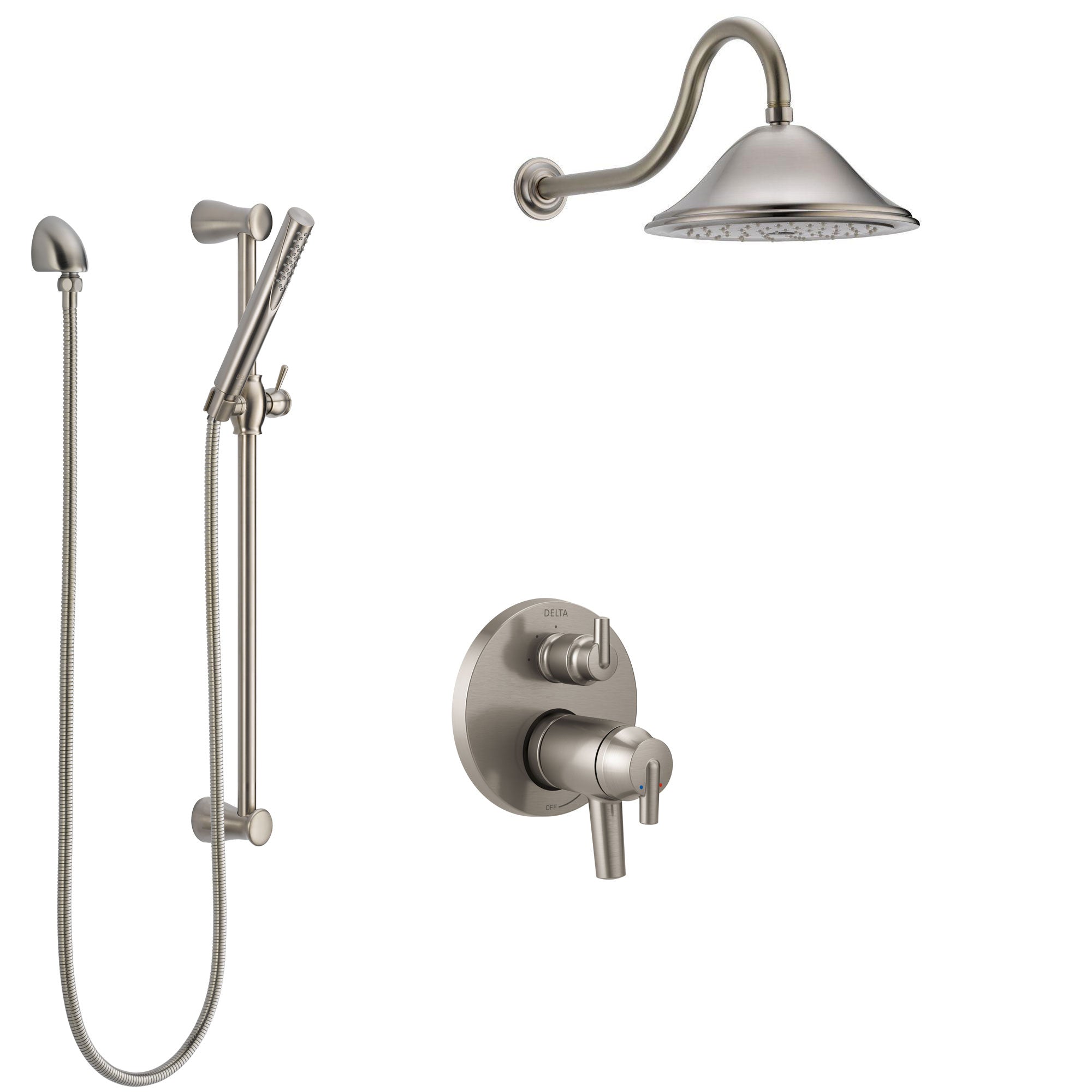 Delta Trinsic Dual Thermostatic Control Handle Stainless Steel Finish Shower System, Integrated Diverter, Showerhead, and Hand Shower SS27T859SS3