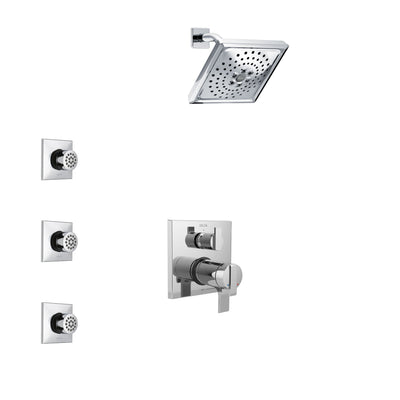Delta Ara Chrome Finish Shower System with Dual Thermostatic Control Handle, Integrated 3-Setting Diverter, Showerhead, and 3 Body Sprays SS27T8673