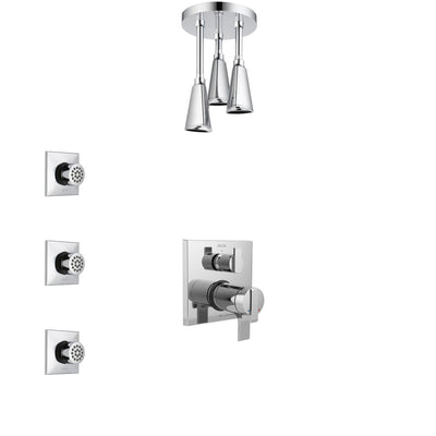 Delta Ara Chrome Shower System with Dual Thermostatic Control Handle, Integrated Diverter, Ceiling Mount Showerhead, and 3 Body Sprays SS27T8674