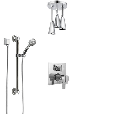 Delta Ara Chrome Integrated Diverter Shower System with Dual Thermostatic Control, Ceiling Mount Showerhead, and Hand Shower with Grab Bar SS27T8675