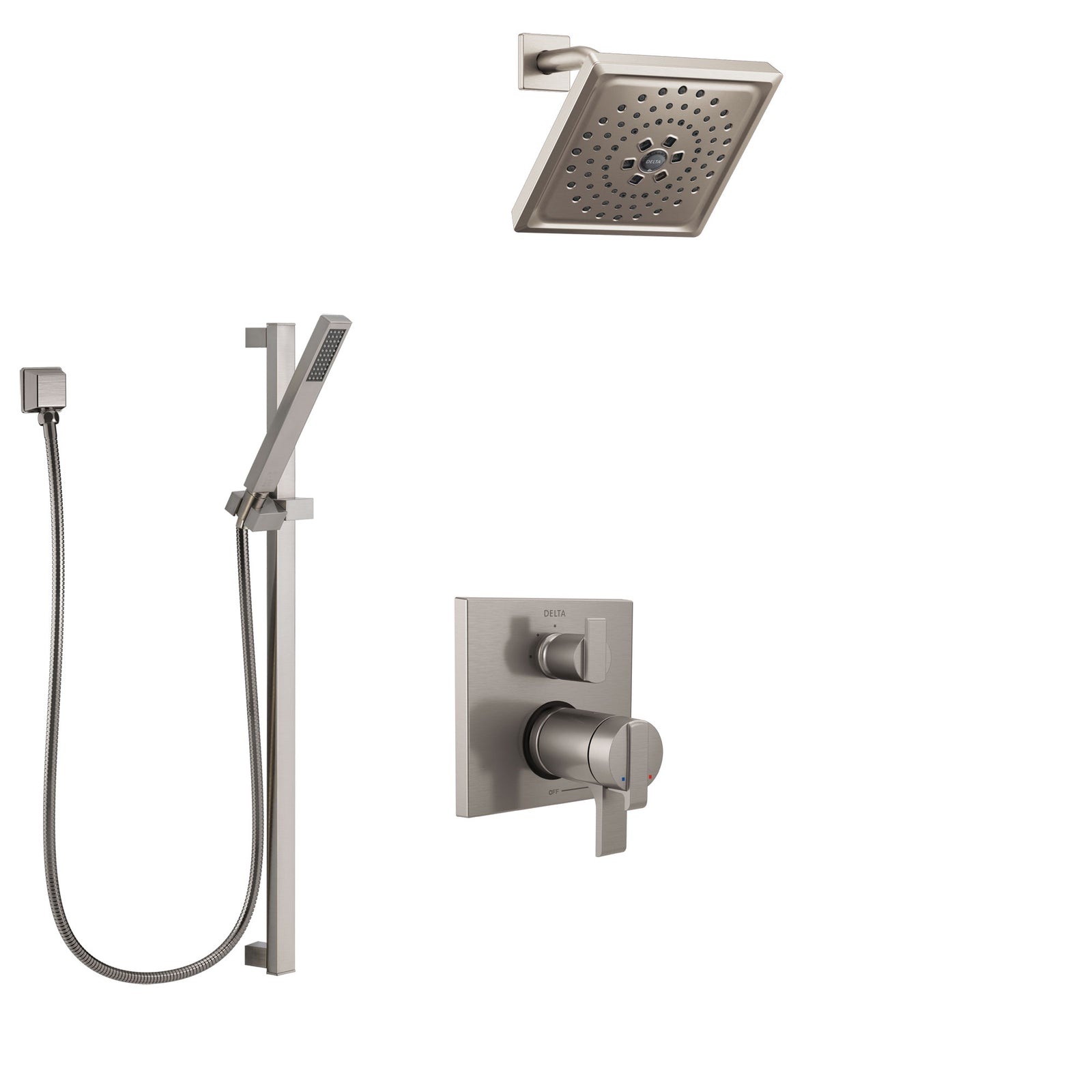 Delta Ara Dual Thermostatic Control Handle Stainless Steel Finish Shower System, Integrated Diverter, Showerhead, and Hand Shower SS27T867SS5