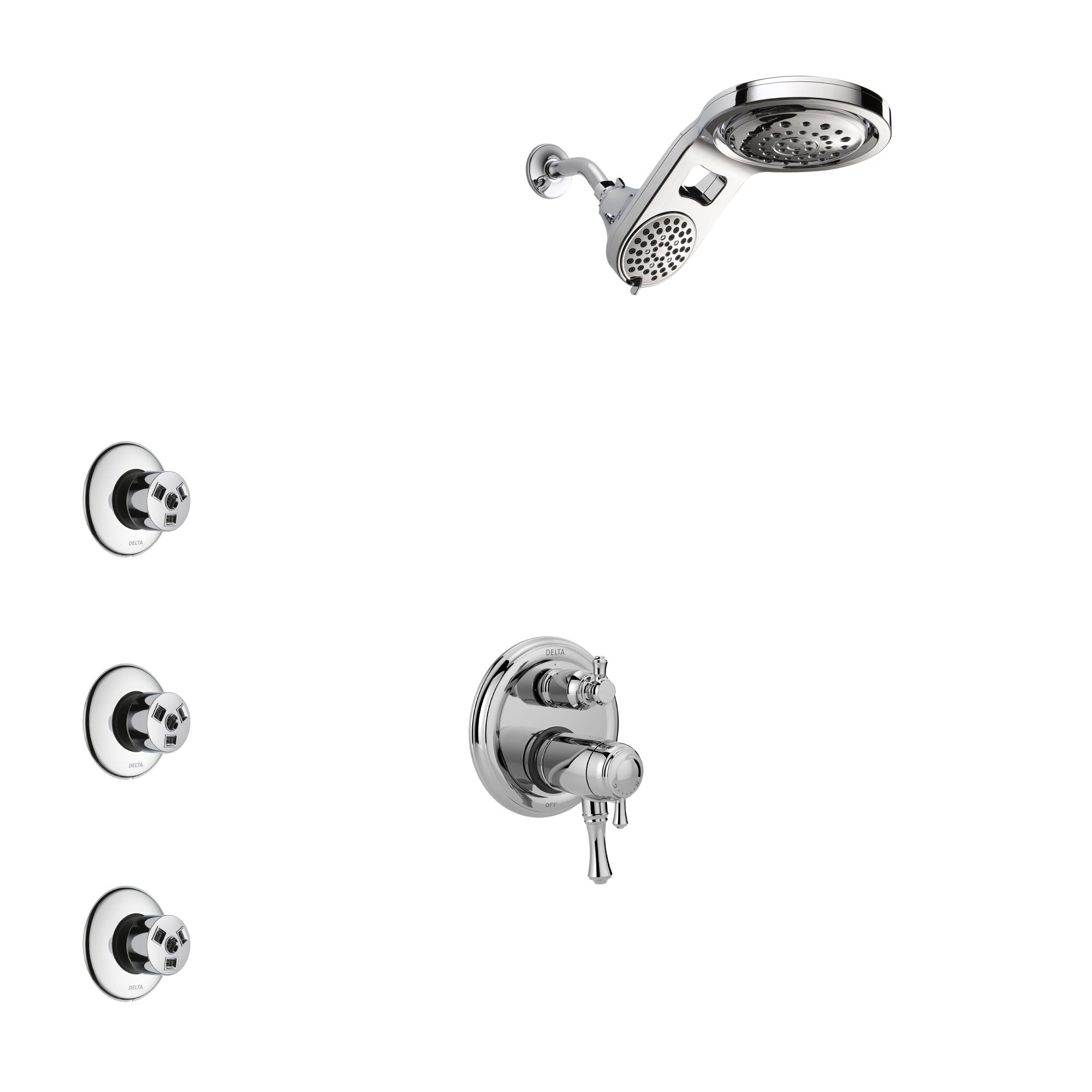Delta Cassidy Chrome Finish Shower System with Dual Thermostatic Control Handle, Integrated Diverter, Dual Showerhead, and 3 Body Sprays SS27T8973