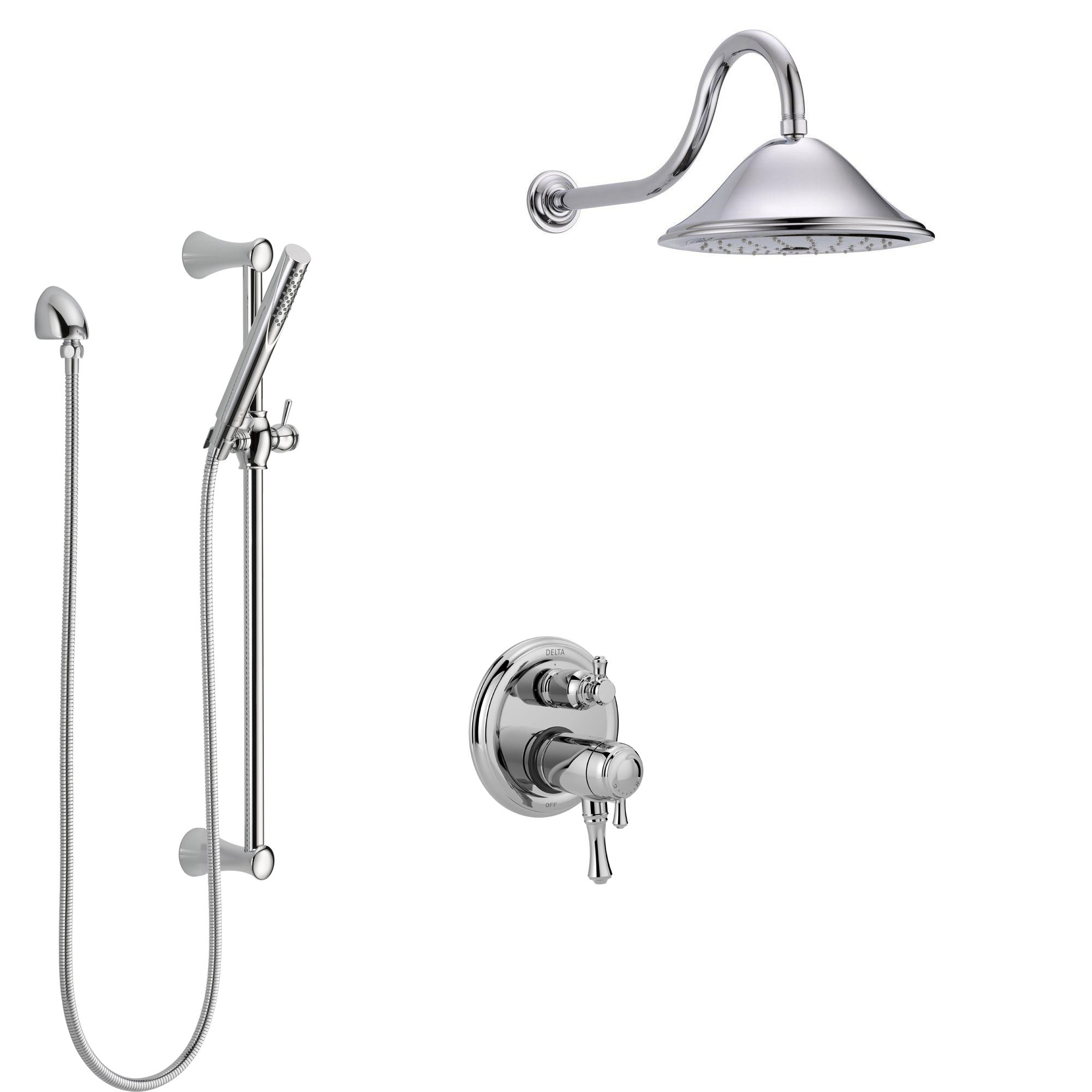 Delta Cassidy Chrome Finish Shower System with Dual Thermostatic Control Handle, Integrated Diverter, Showerhead, and Hand Shower SS27T8978