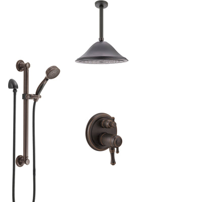 Delta Cassidy Venetian Bronze Integrated Diverter Dual Thermostatic Control Shower System, Ceiling Showerhead, and Grab Bar Hand Spray SS27T897RB1