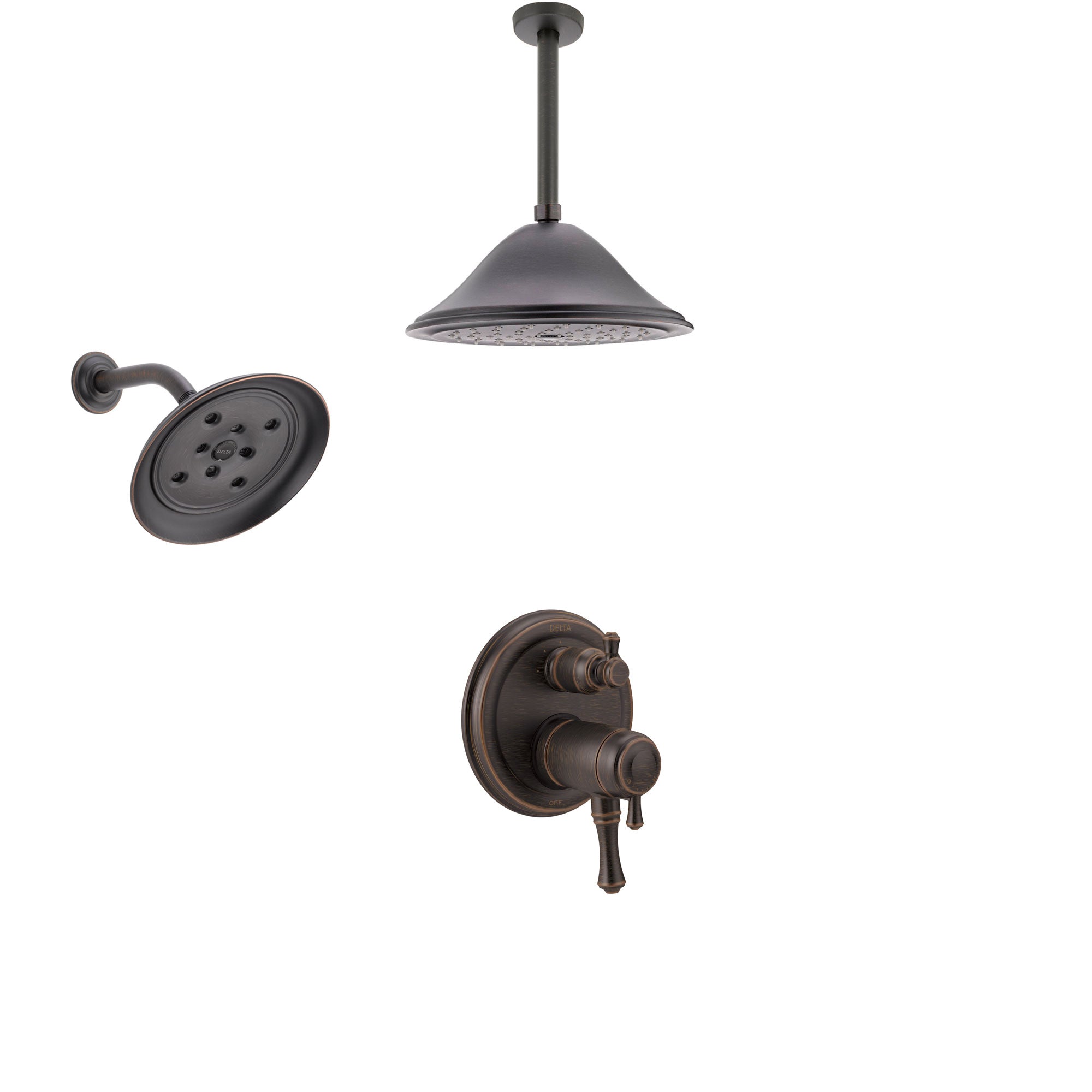 Delta Cassidy Venetian Bronze Integrated Diverter Shower System with Dual Thermostatic Control, Showerhead, and Ceiling Mount Showerhead SS27T897RB2