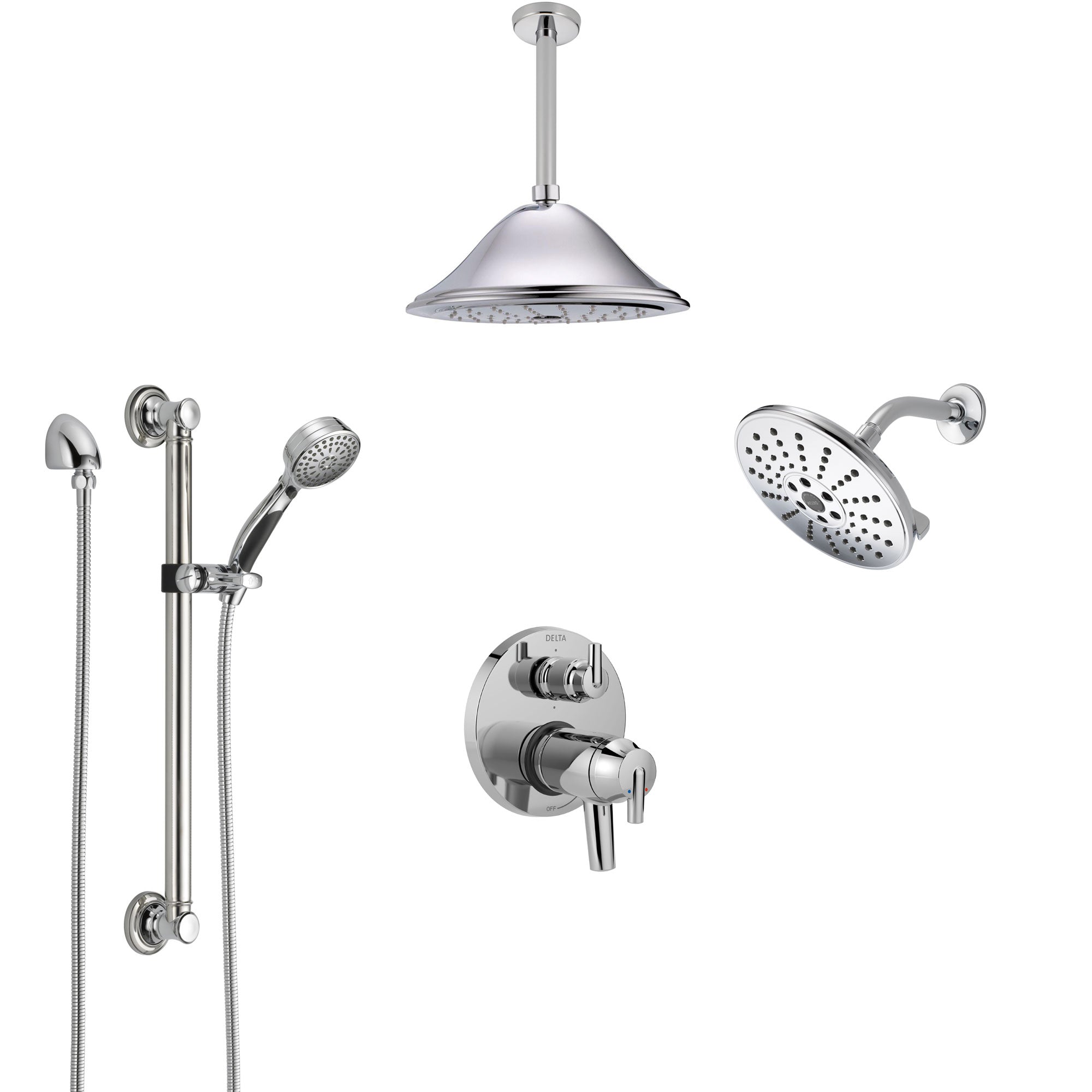 Delta Trinsic Chrome Dual Thermostatic Control Integrated Diverter Shower System, Showerhead, Ceiling Showerhead, and Grab Bar Hand Shower SS27T9594