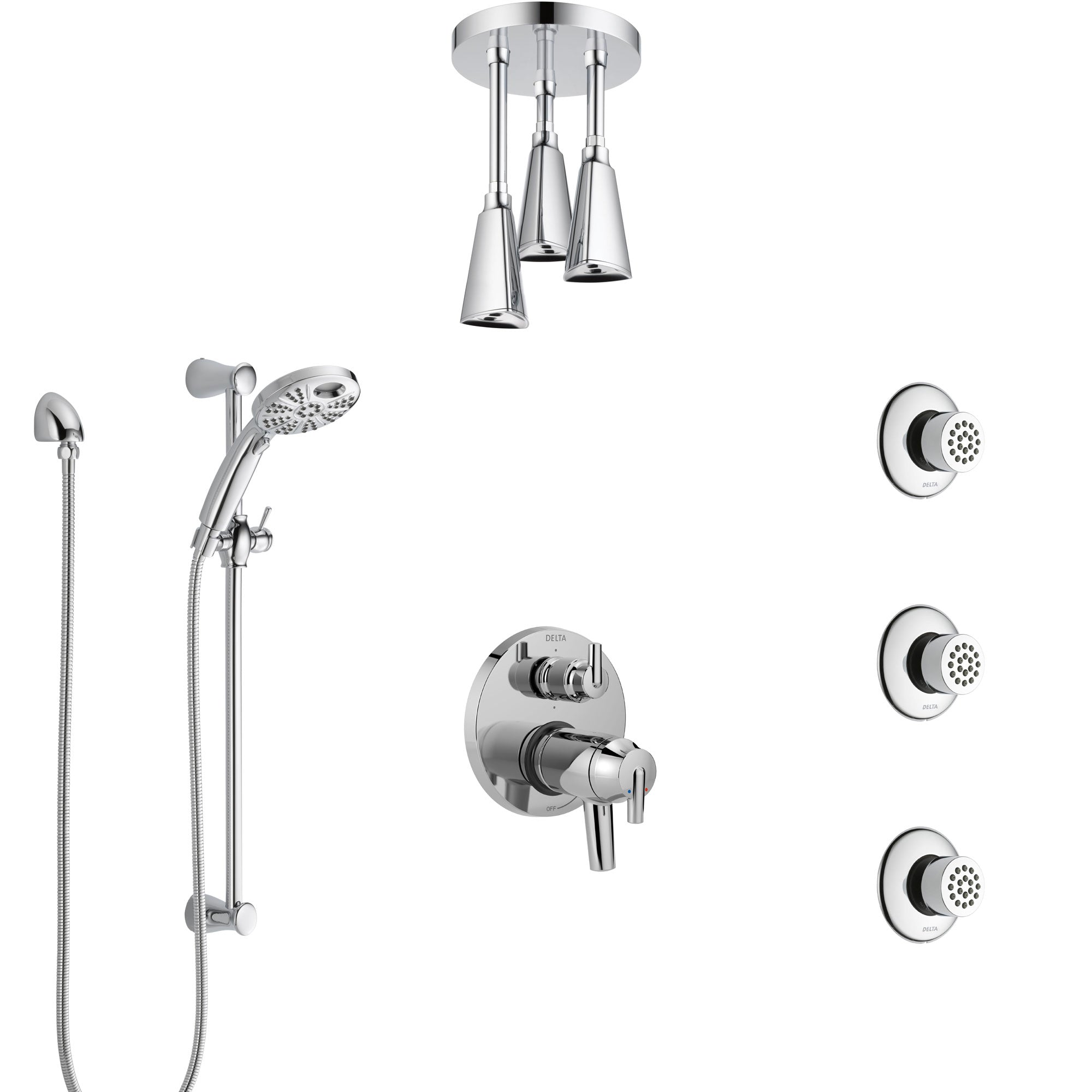 Delta Trinsic Chrome Dual Thermostatic Control Shower System, Integrated Diverter, Ceiling Showerhead, 3 Body Sprays, and Temp2O Hand Shower SS27T9597