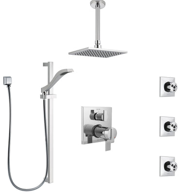 Delta Ara Chrome Shower System with Dual Thermostatic Control, Integrated Diverter, Ceiling Mount Showerhead, 3 Body Sprays, and Hand Shower SS27T9678