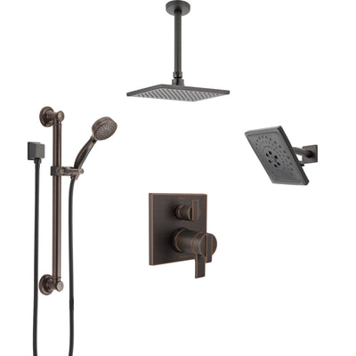Delta Ara Venetian Bronze Dual Thermostatic Control Shower System, Showerhead, Ceiling Showerhead, Grab Bar Hand Spray SS27T967RB11