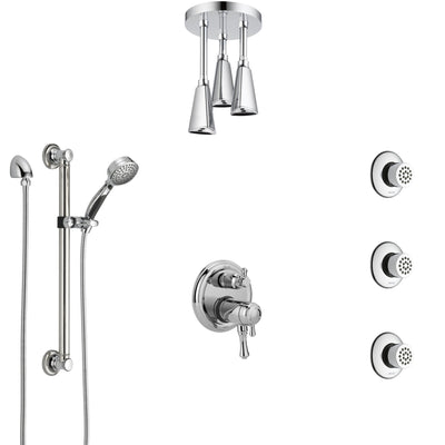 Delta Cassidy Chrome Dual Thermostatic Control Integrated Diverter Shower System, Ceiling Showerhead, 3 Body Sprays, and Grab Bar Hand Spray SS27T9977