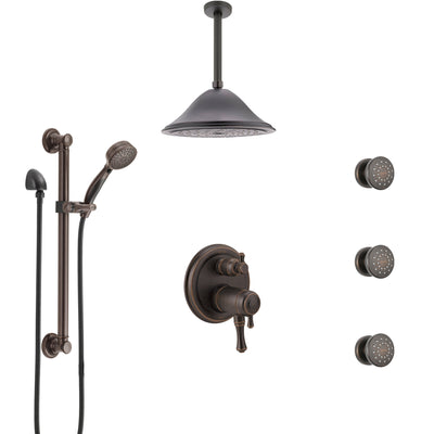 Delta Cassidy Venetian Bronze Dual Thermostatic Control Shower System, Ceiling Showerhead, 3 Body Jets, Grab Bar Hand Spray SS27T997RB10