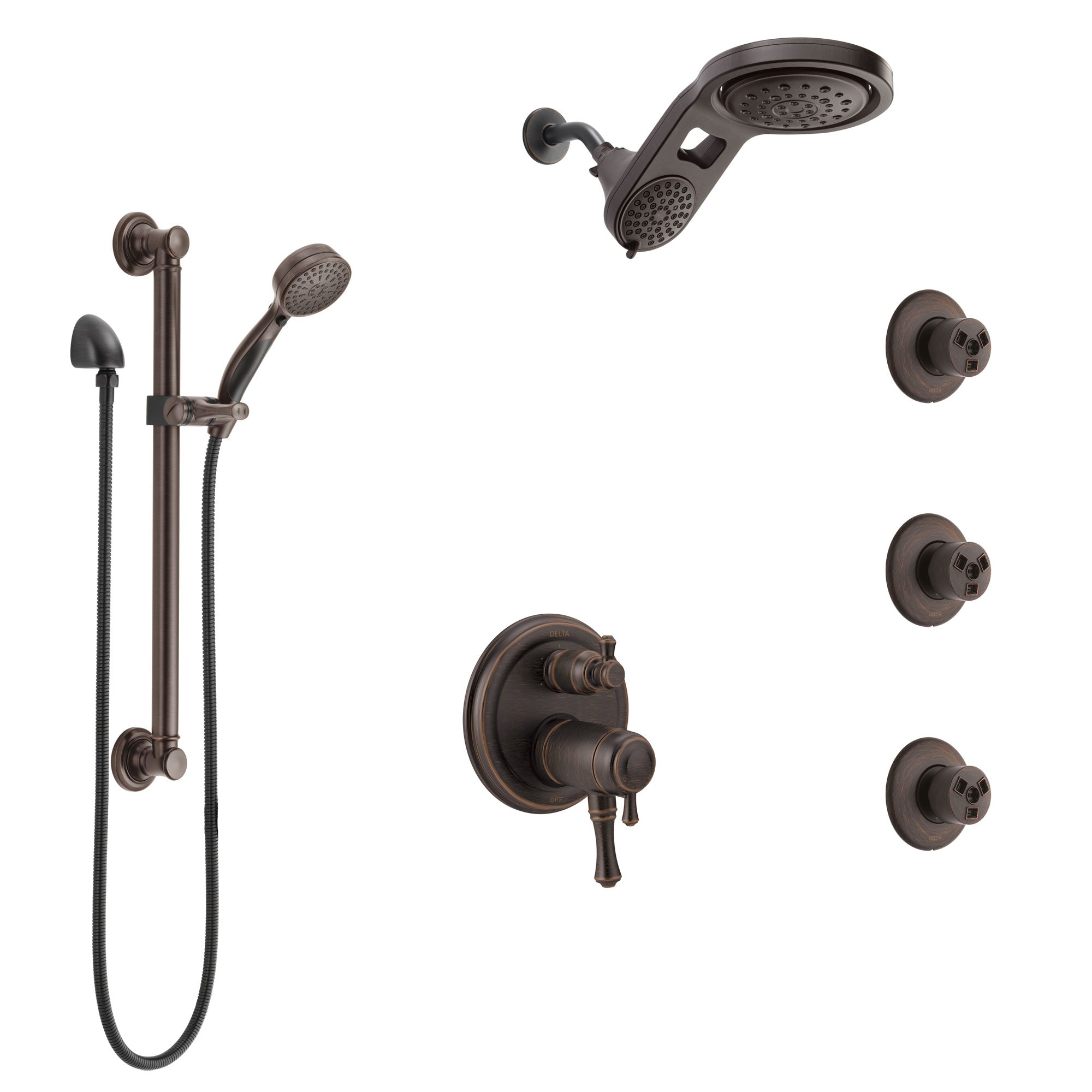 Delta Cassidy Venetian Bronze Dual Thermostatic Control Shower System, Dual Showerhead, 3 Body Jets, Grab Bar Hand Spray SS27T997RB4