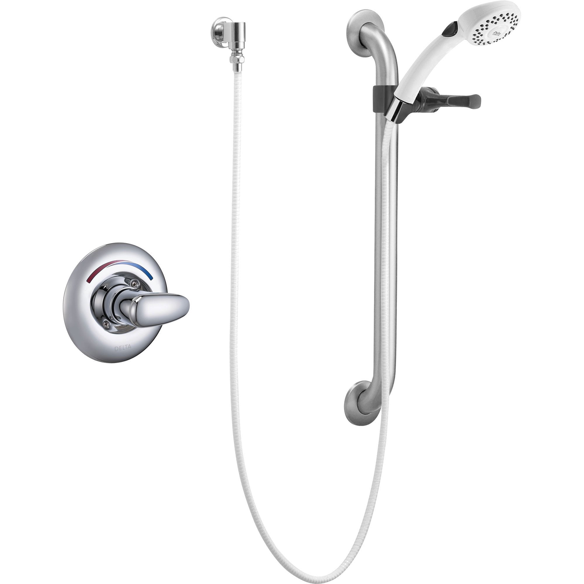 Delta Core Chrome Shower with Handheld Shower and Grab Bar includes Valve D960V