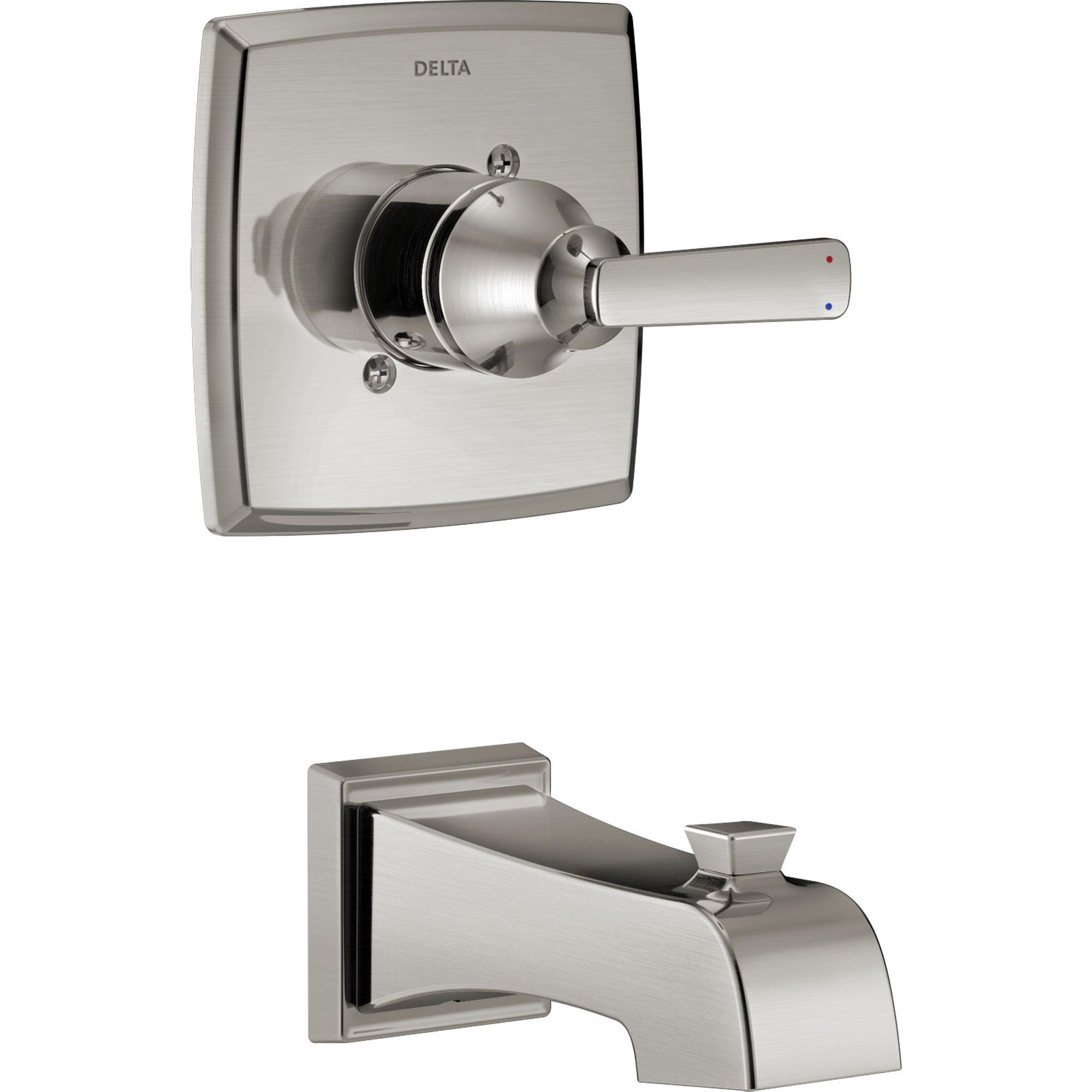 Delta Ashlyn Modern 14 Series Stainless Steel Finish Single Handle Wall Mounted Tub Only Faucet INCLUDES Rough-in Valve with Stops D1237V