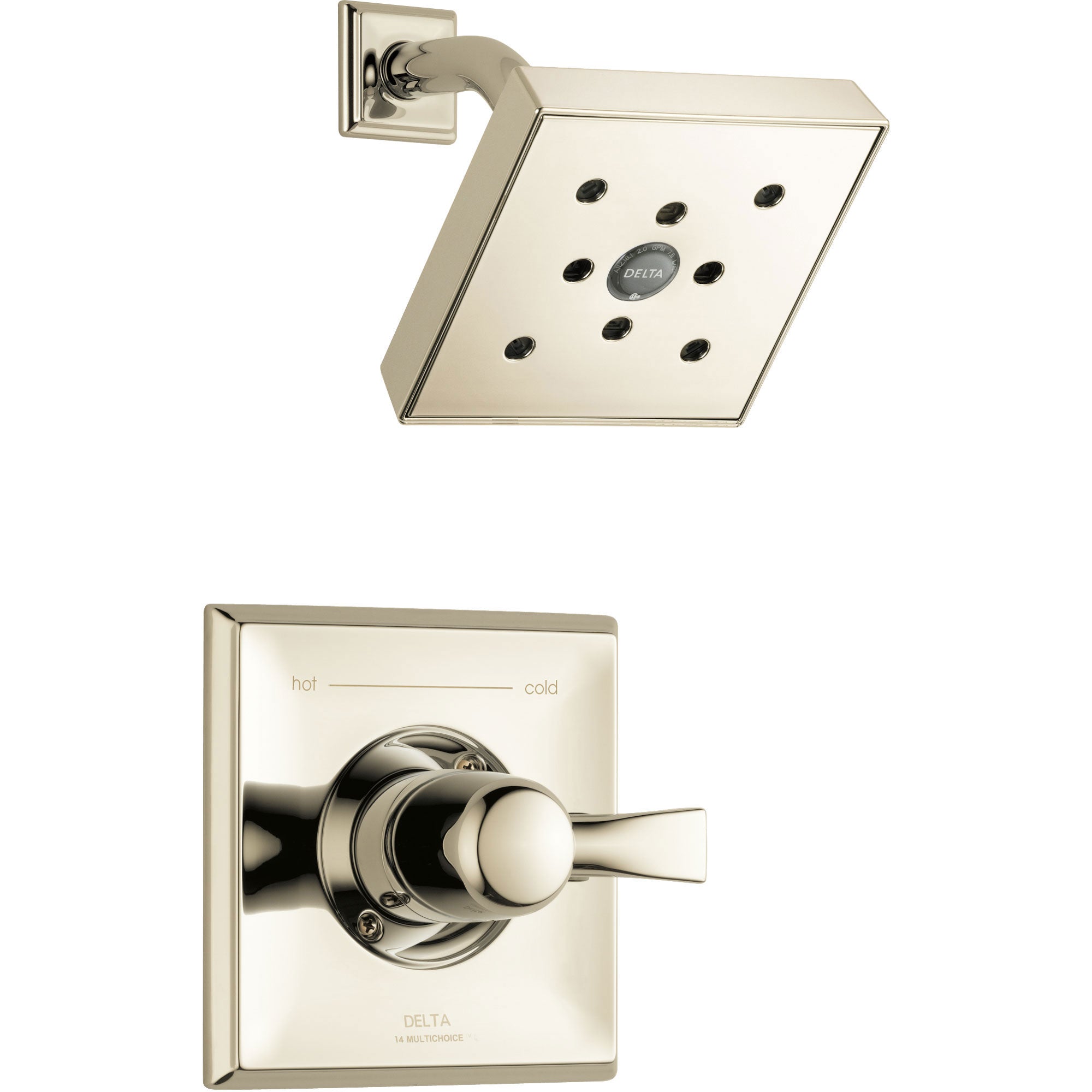 Delta Dryden Modern Square 14 Series H2Okinetic Polished Nickel Finish Single Handle Shower Only Faucet INCLUDES Rough-in Valve with Stops D1213V