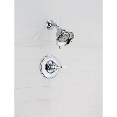 Delta Traditional Victorian Chrome Finish 14 Series Shower Only Faucet INCLUDES Rough-in Valve and White Lever Handle D1204V