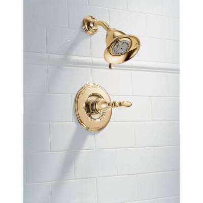 Delta Victorian Collection Polished Brass Finish Traditional Style Monitor 14 Shower Faucet INCLUDES Single Lever Handle and Rough-Valve with Stops D1566V