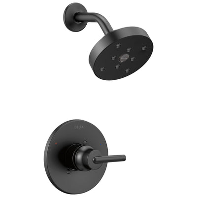 Delta Trinsic Collection Matte Black Finish Monitor 14 Watersense Modern Round Single Lever Shower only Faucet Includes Rough-in Valve without Stops D2455V