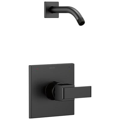 Delta Ara Collection Matte Black Finish Monitor 14 Modern Square Plate Single Handle Shower only Trim - Less Showerhead Includes Valve with Stops D2438V