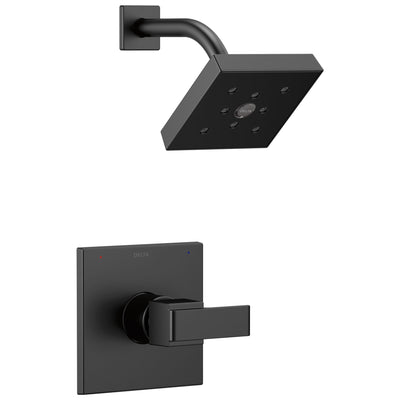 Delta Ara Collection Matte Black Finish Monitor 14 Square Showerhead and Modern Single Handle Control Includes Rough-in Valve with Stops D2440V