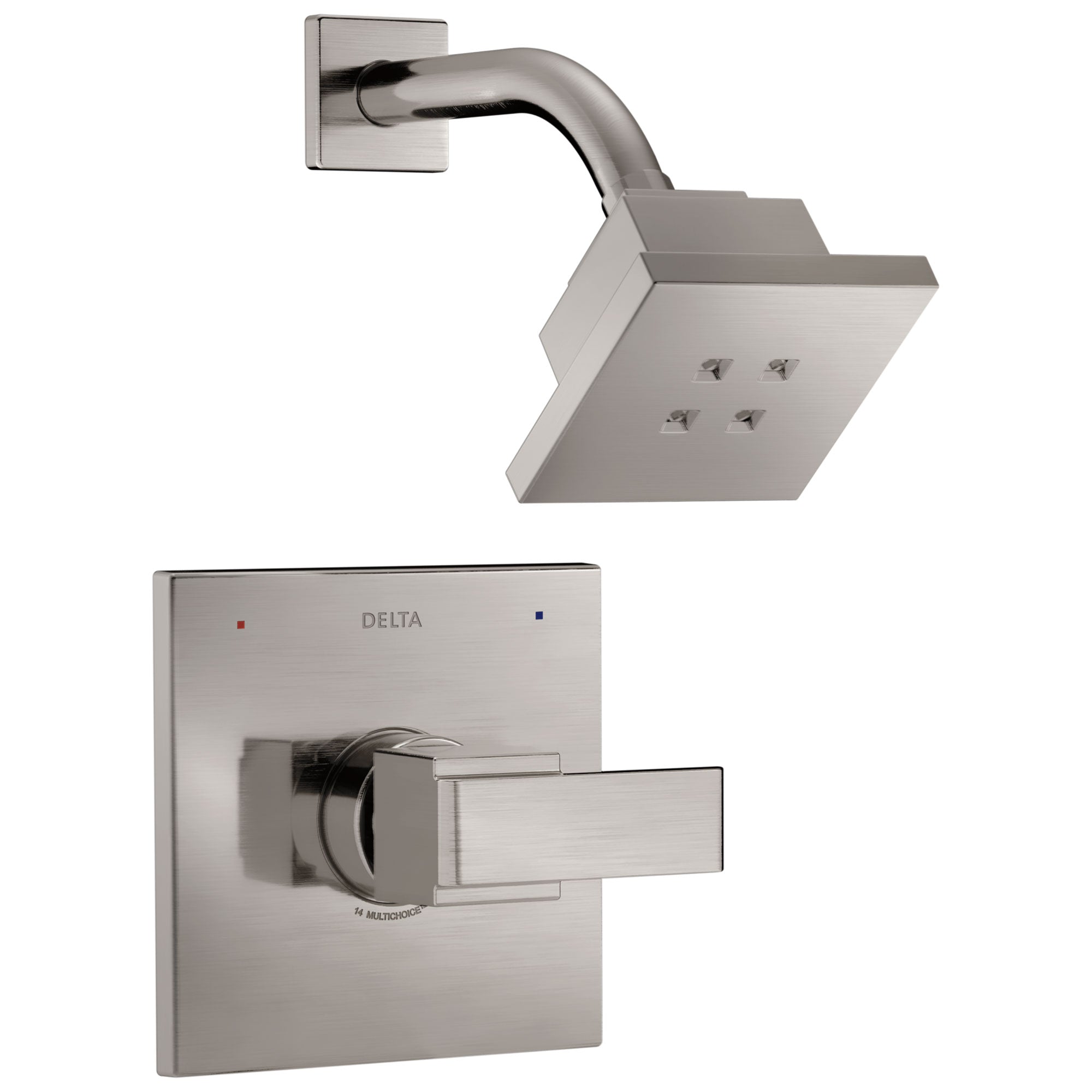 Delta Ara Collection Stainless Steel Finish Modern Single Handle Square Monitor 14 Shower only Faucet Includes Rough-in Valve with Stops D2033V