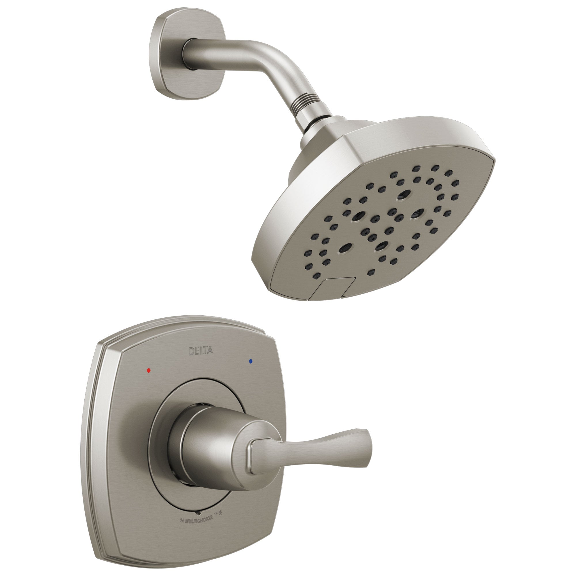 Delta Stryke Stainless Steel Finish 14 Series Shower Only Faucet Includes Single Lever Handle, Cartridge, and Rough-in Valve without Stops D3485V