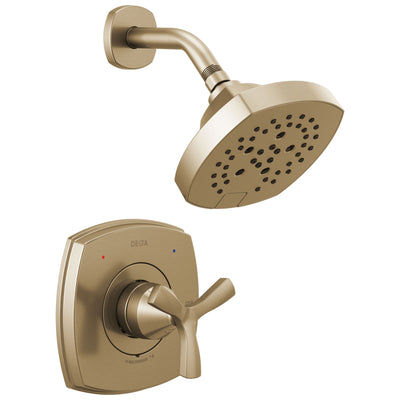 Delta Stryke Champagne Bronze Finish 14 Series Shower Only Faucet Includes Helo Cross Handle, Cartridge, and Rough-in Valve without Stops D3495V